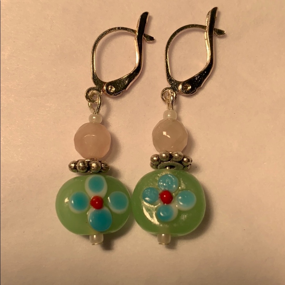 Murano Glass flower pretty boho earrings w/secure